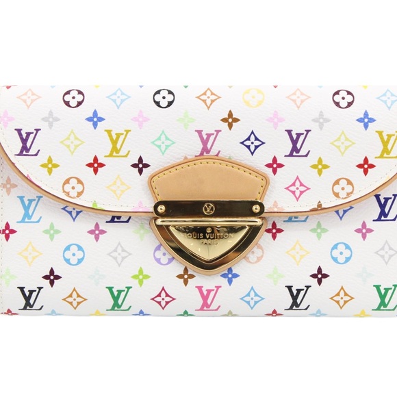Louis Vuitton Handbags - Louis Vuitton White Multicolor Monogram Canvas Flap Wallet with Gold Hardware